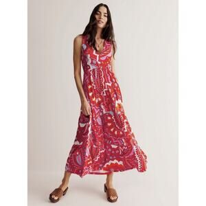 Boden Sylvia Jersey Maxi Tier Dress in Flame Scarlet